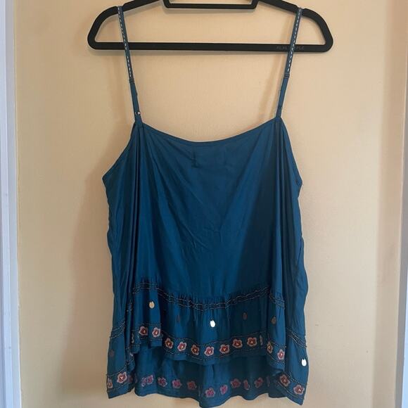 NWT Anthropologie Luzia Cropped Cami Embroidered Teal Floral Sz XL - Picture 11 of 13